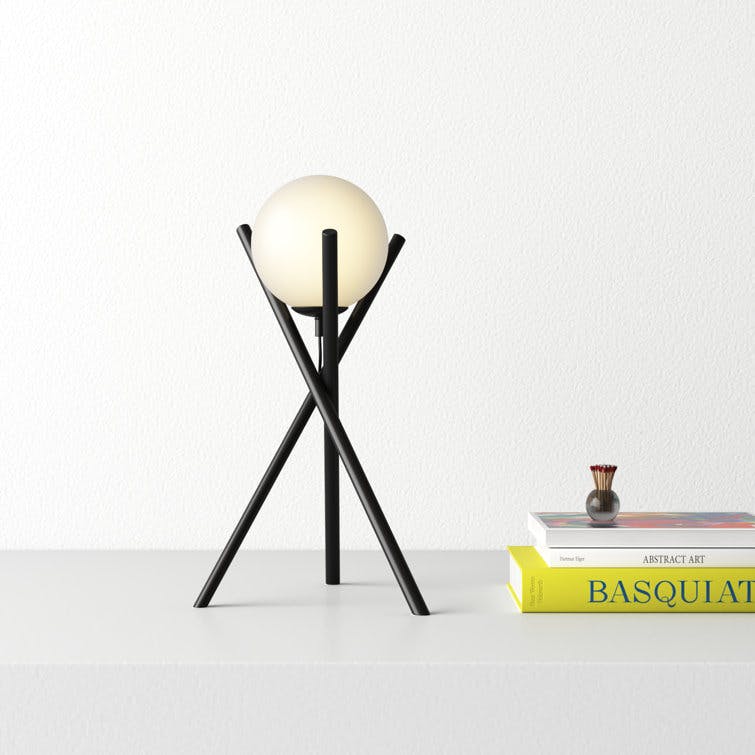 Hays Black Metal and Opal Glass Tripod Table Lamp