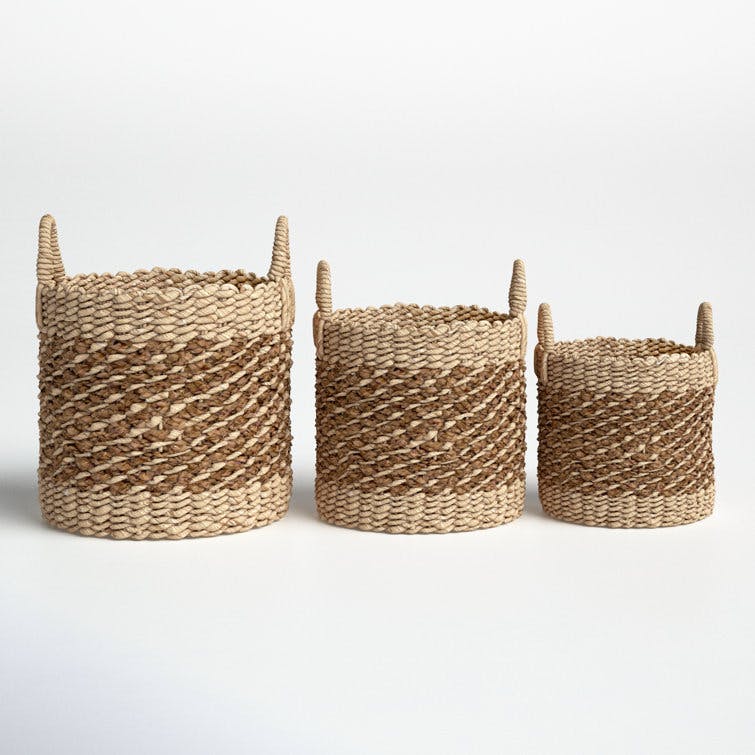 3 Piece Tea-Stained Wicker Basket Set