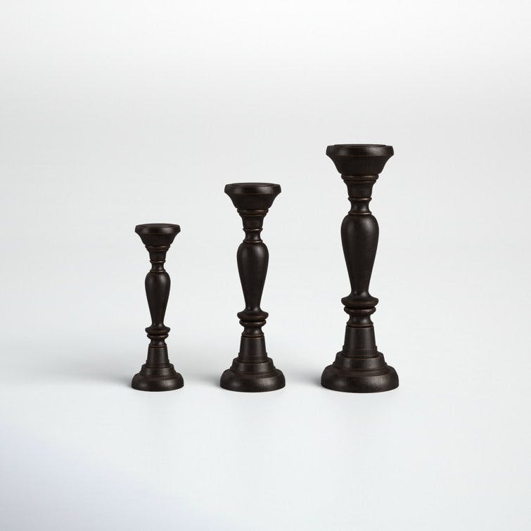 Elegant Espresso Wood Candle Holder Trio, 18" 15" 12"H
