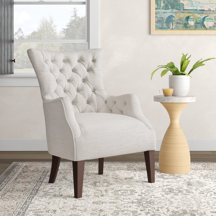 Hannah Ivory Tufted Wingback Accent Chair