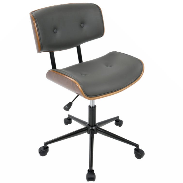 Lombardi Adjustable Walnut and Grey Mid-Century Modern Desk Chair