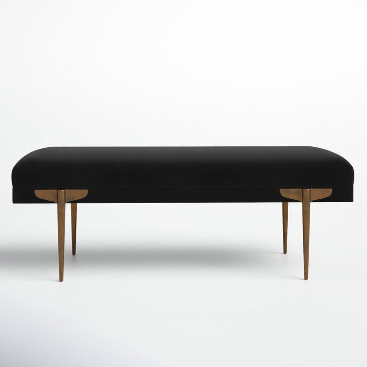 Elegant Brno Black Velvet Bench with Gold Stainless Steel Legs
