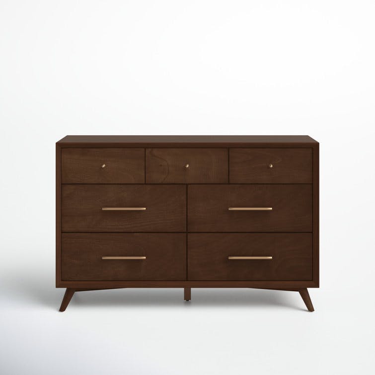 Flynn Walnut Mid-Century Modern 7-Drawer Dresser