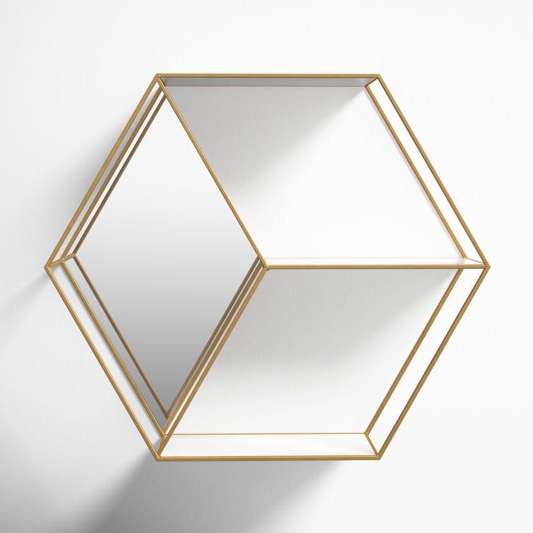 Janna 26"x7"x23" White/Gold Hexagon Mirror Shelf