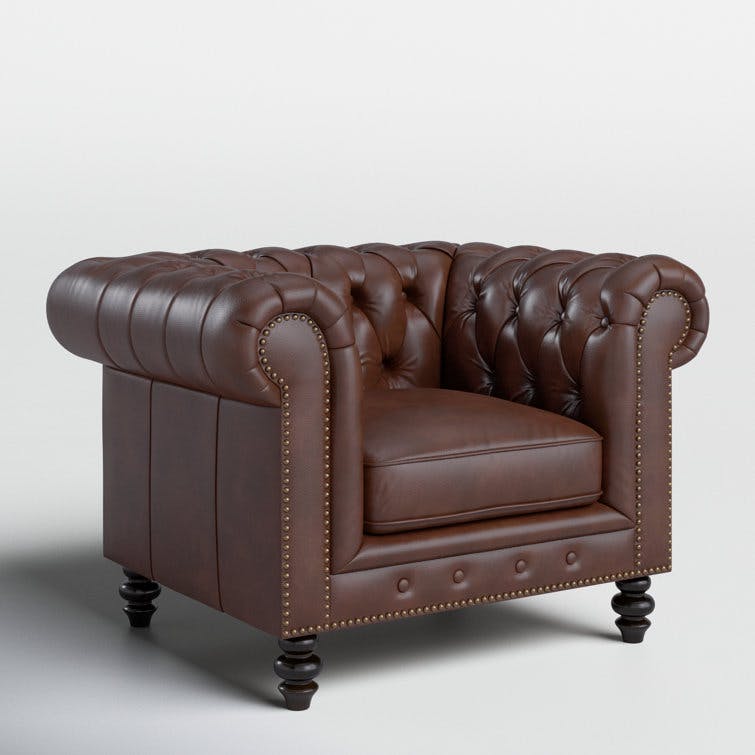 Ophelie Brown Genuine Leather Chesterfield Armchair