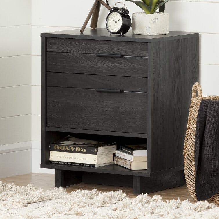 Fynn Gray Oak 1 Drawer Nightstand with Cord Catcher