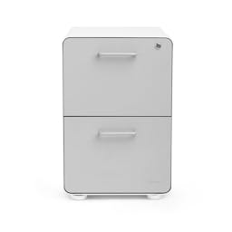 Poppin Stow 2-Drawer Metal Filing Cabinets for Home Office, Powder-Coated Steel File Cabinet Organizer for Hanging File Folders, Under Desk Storage Box with Drawers and Lock, Light Gray and White