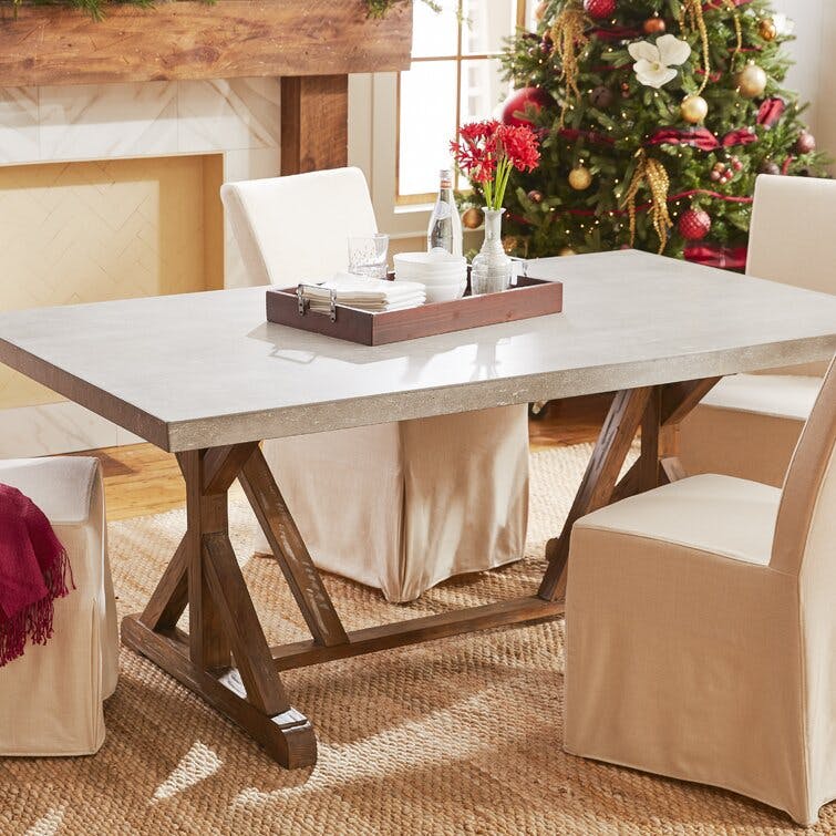 Rustic Reclaimed Wood Dining Table with Concrete Top, Seats 6