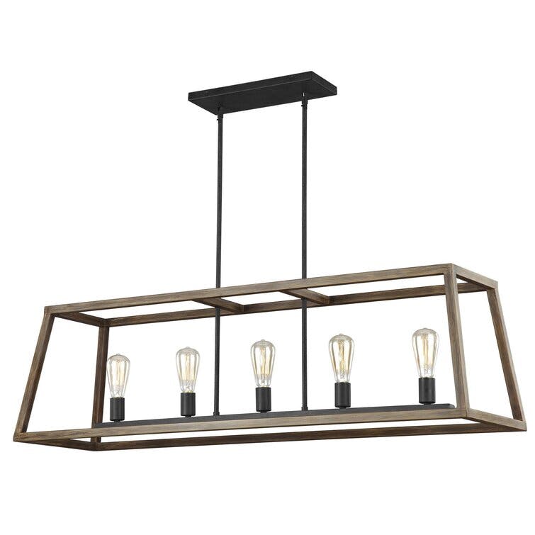 Buford Weathered Oak and Iron Linear Chandelier
