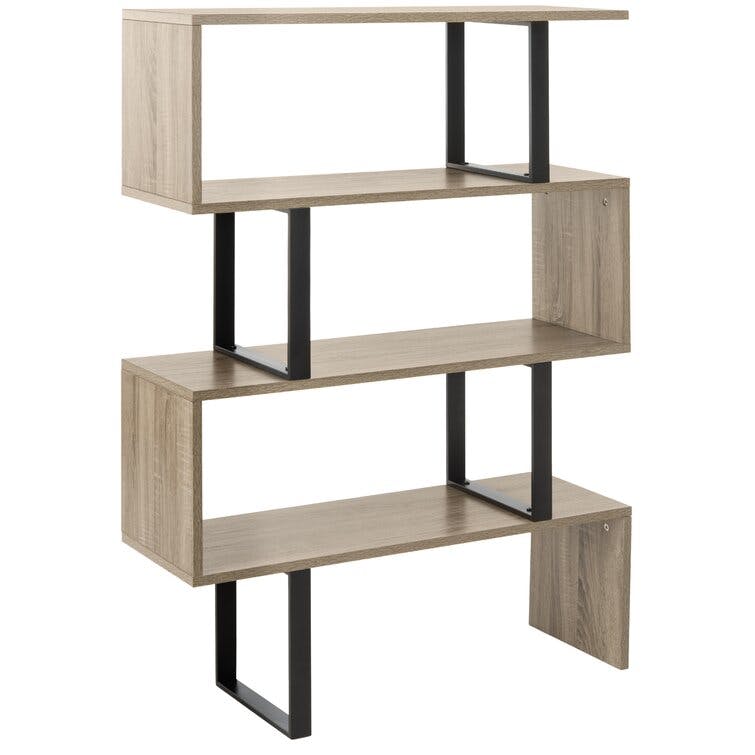 Louise Retro Mid-Century Light Brown and Black Wood Etagere