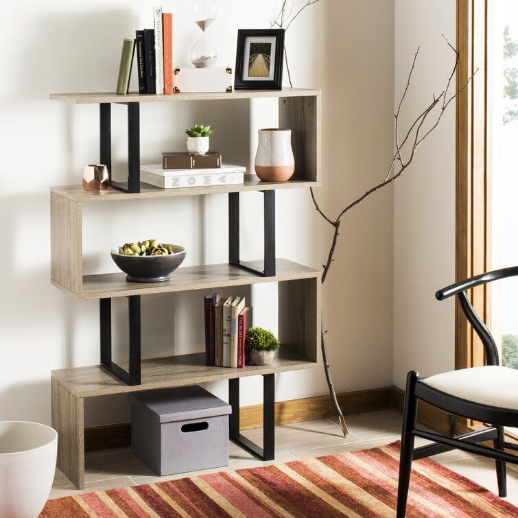 Louise Retro Mid-Century Light Brown and Black Wood Etagere