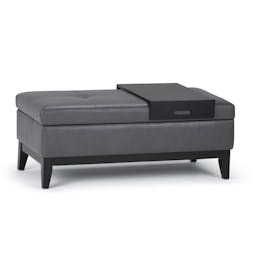 SIMPLIHOME Oregon 42 inch Wide Contemporary Rectangle Lift Top Storage Ottoman Bench with Removable Tray in Upholstered Stone Grey Tufted Faux Leather, Footrest Stool, Coffee Table for Living Room