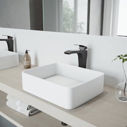 Matte Stone White Stone Rectangular Vessel Bathroom Sink