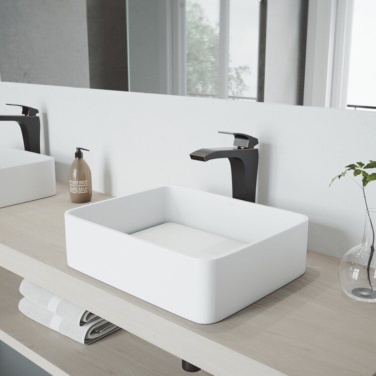 Matte Stone™ White Rectangular Vessel Bathroom Sink