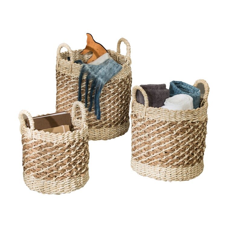 3 Piece Tea-Stained Wicker Basket Set