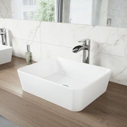White Stone Handmade Rectangular Vessel Bathroom Sink