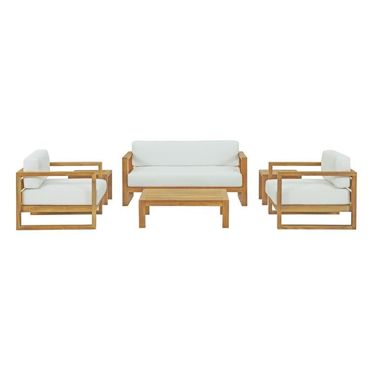 Cambridge 6-Piece Natural White Teak Sofa Seating Group with Cushions