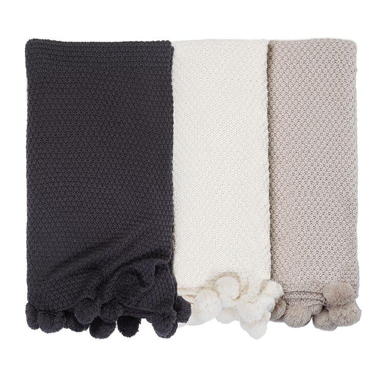 Riley Antique White Knit Throw Blanket