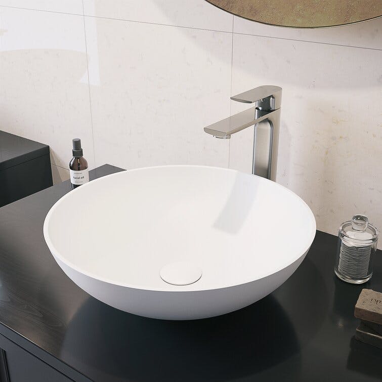 Matte Stone™ White Stone Circular Vessel Bathroom Sink