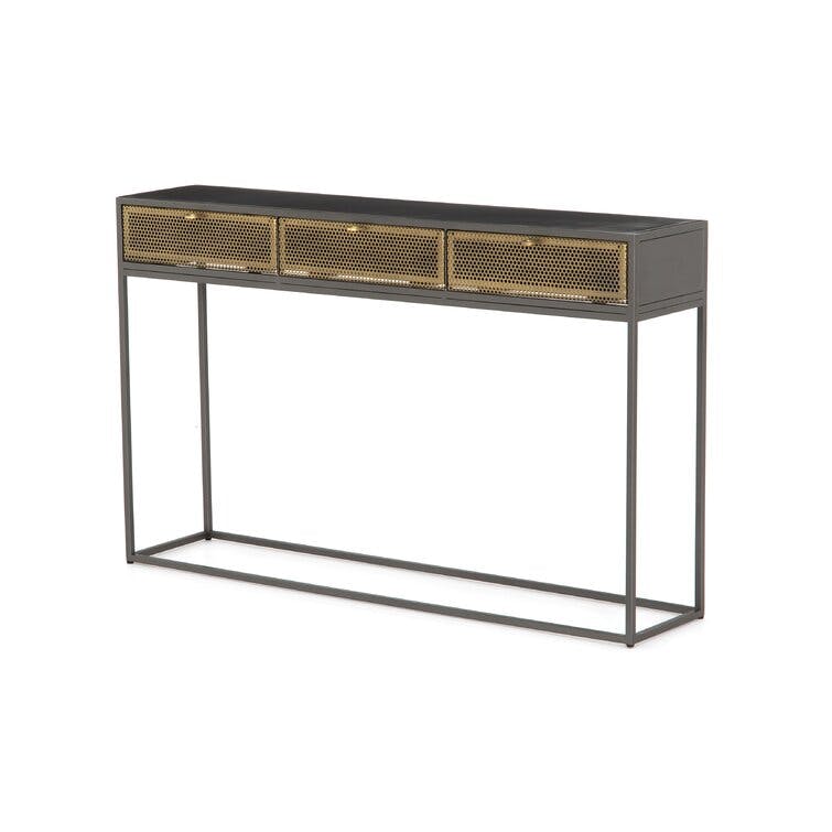 Solstice 50" Brass Front 3-Drawer Iron Console Table