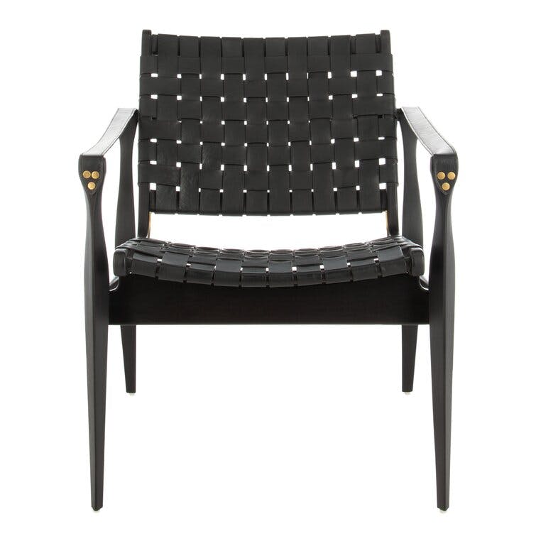 Kenan Black Leather Weave Safari Accent Chair