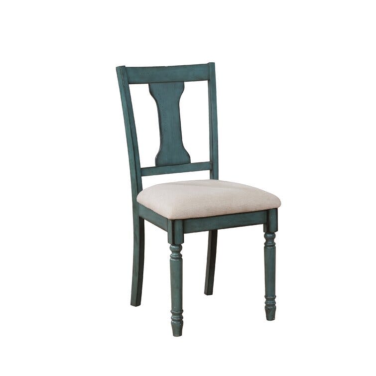 Bastion Slat Back Teal Blue Upholstered Side Chair Set of 2