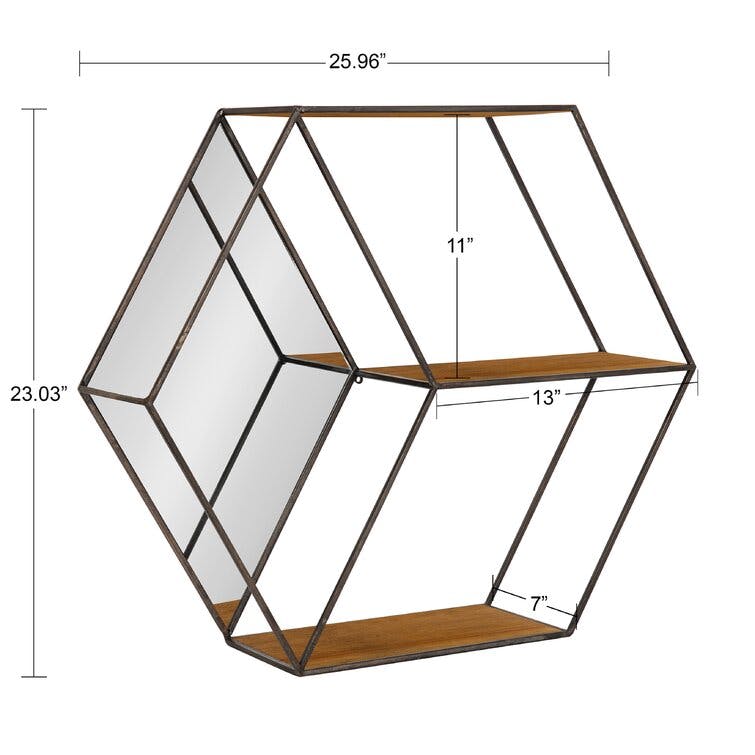 Janna 26"x7"x23" Hexagon Brown Accent Shelf with Mirror