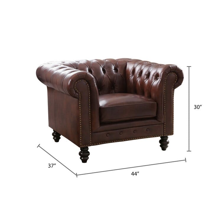 Ophelie Brown Genuine Leather Chesterfield Armchair