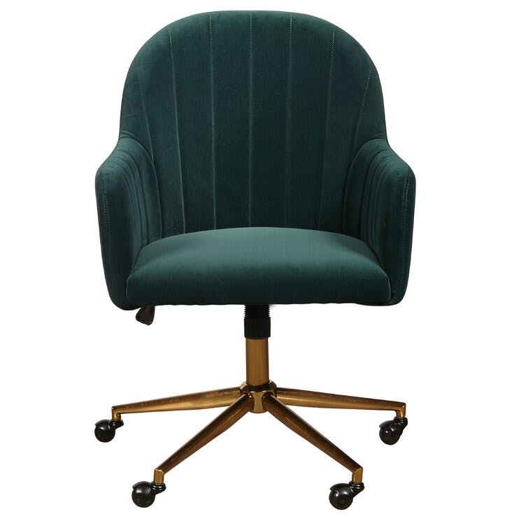 Marius Emerald Green Velvet Channel Tufted Swivel Office Chair