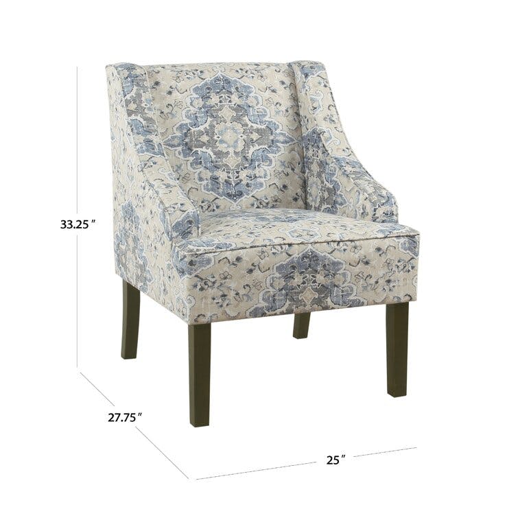 Adona Classic Swoop Blue and Off-White Medallion Accent Armchair