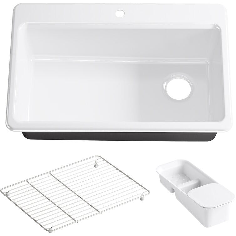 Riverby 33" White Top-Mount Single-Bowl Kitchen Sink with Accessories