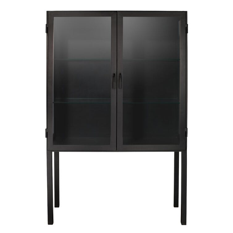 Chauncey Black Iron Wide Curio Bar Cabinet with Glass Doors
