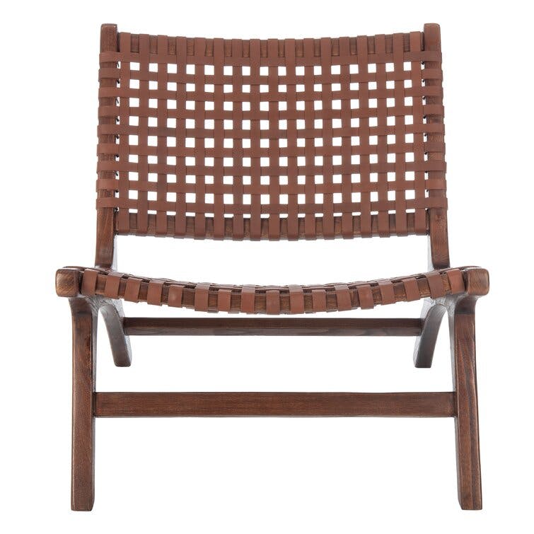 Denman Cognac Genuine Leather Woven Side Chair