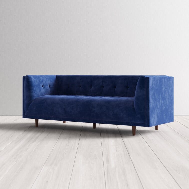 George 82" Sapphire Blue Velvet Upholstered Sofa