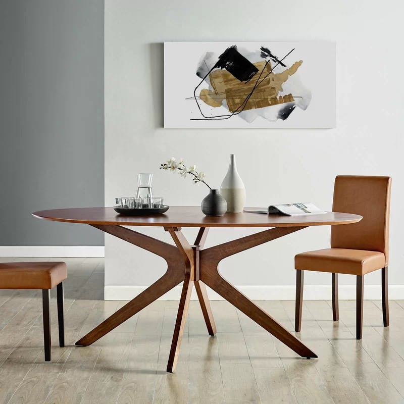 Crossroads 71" Oval Walnut Wood Mid-century Modern Dining Table
