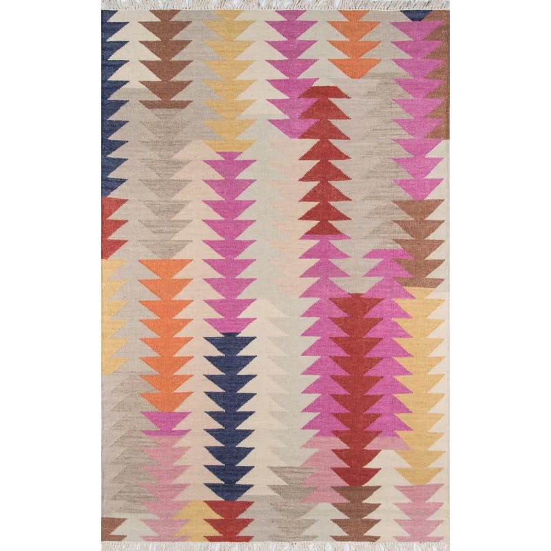 Caravan Geometric Handwoven Wool and Synthetic Red Area Rug