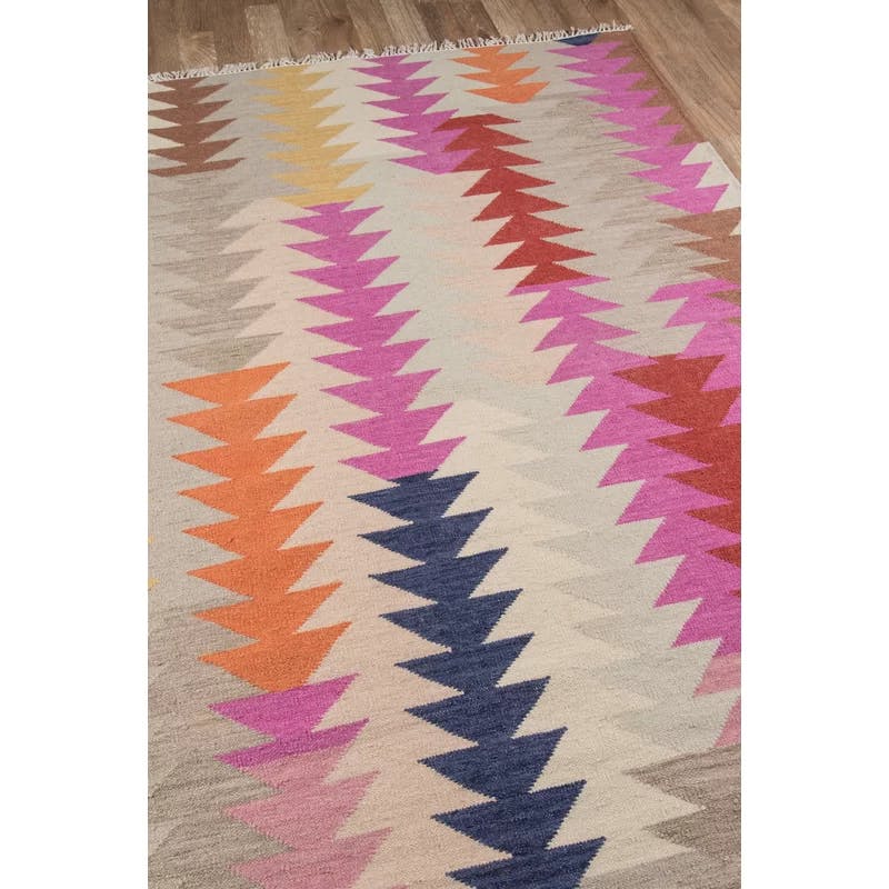 Caravan Geometric Handwoven Wool and Synthetic Red Area Rug