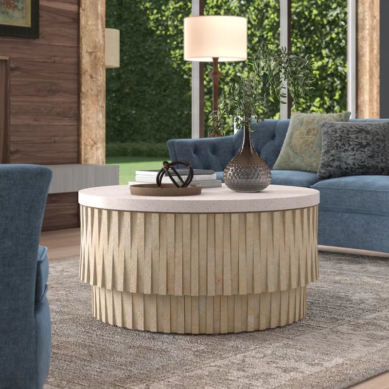 Desert Stone Round Outdoor Coffee Table with Removable Top