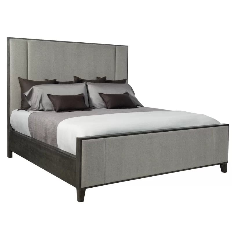 Cerused Charcoal Oak Queen Upholstered Panel Bed with Headboard