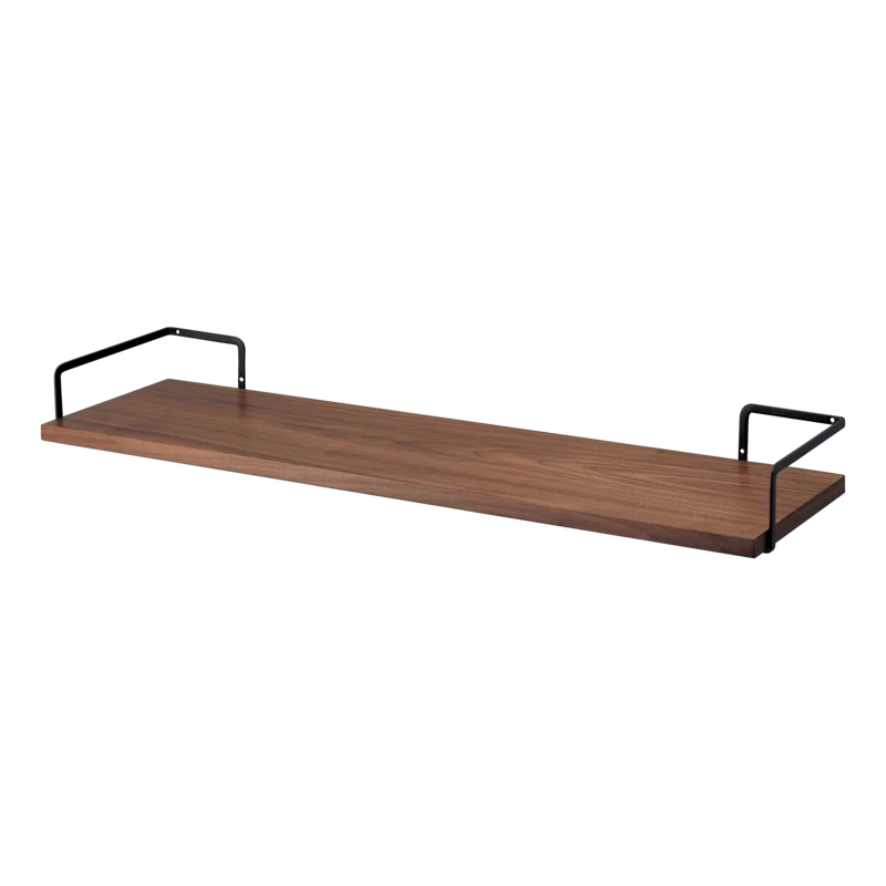 Contemporary Black Steel and Wood Wall-Mounted Shelf