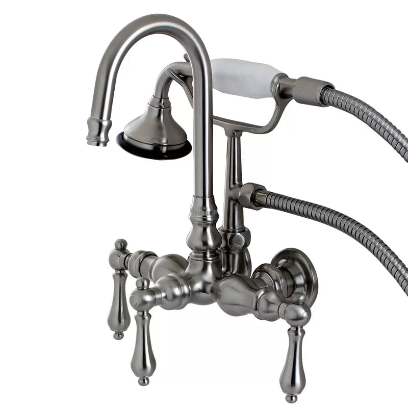 Elegant Vintage High-Arc Clawfoot Tub Faucet with Handshower in Brushed Nickel