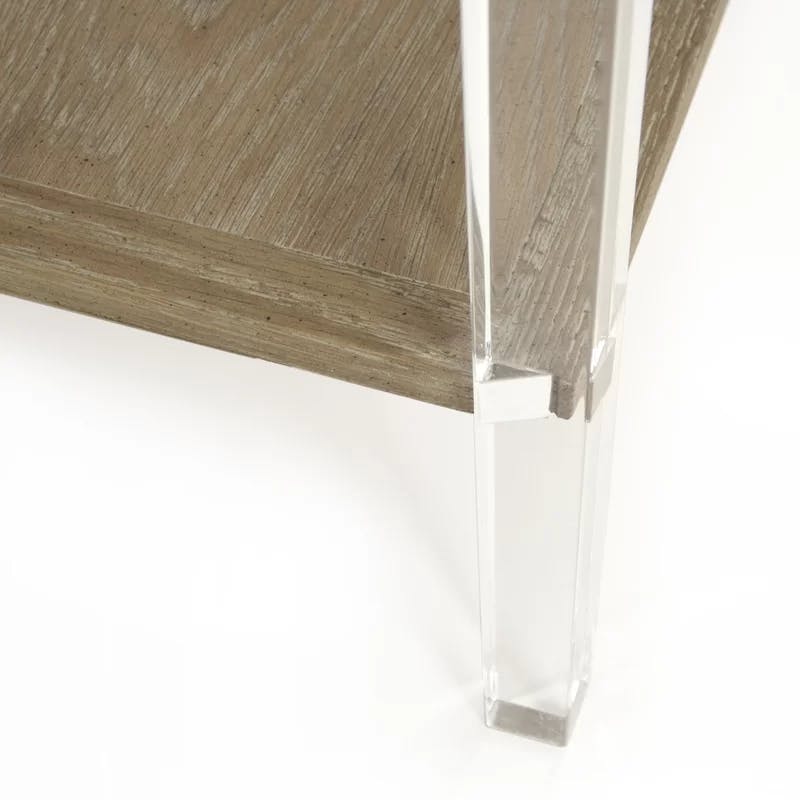 Limed Gray Oak Acrylic End Table with Drawer and Shelf