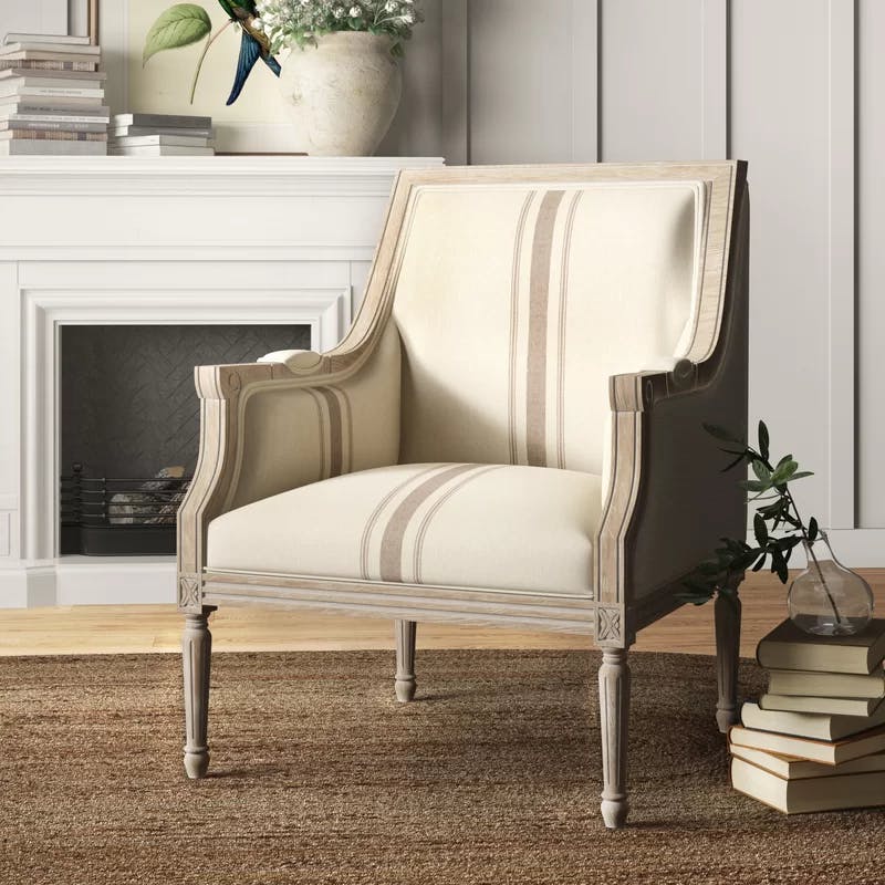 McKenna Tan Linen & Whitewashed Wood Handcrafted Accent Chair