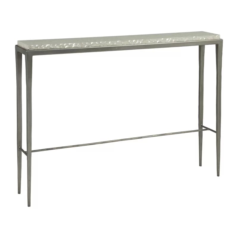 Silver Foil Soft-Hammered Iron and Troca Shell Rectangular Console