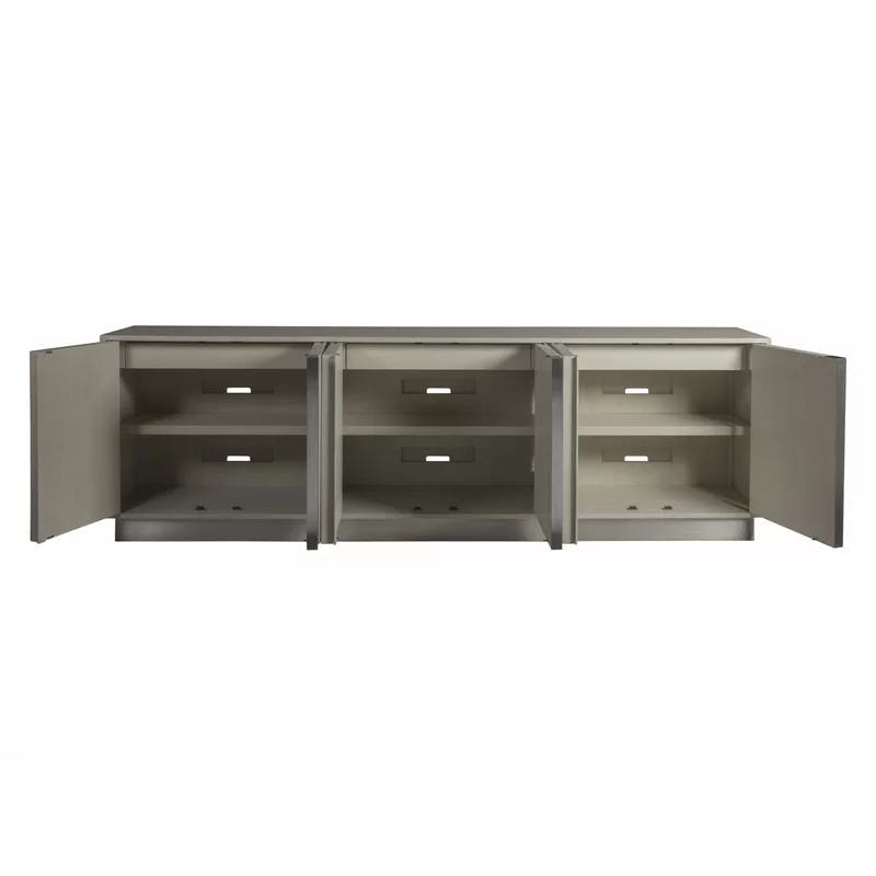 Contemporary Ash Gray 101'' Oak Media Console with Stainless Accents