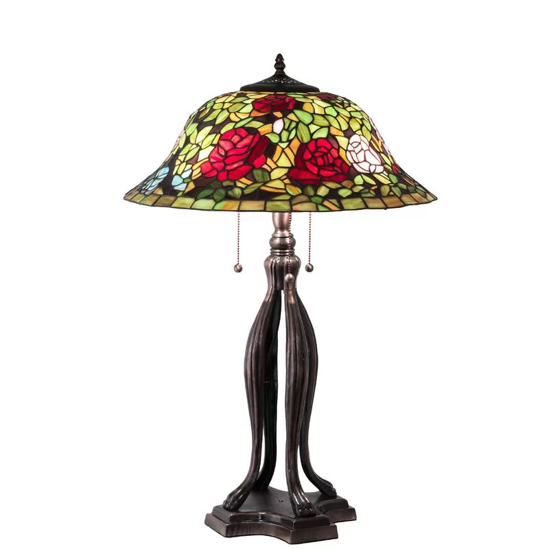 Elegant 30" Mahogany Bronze Table Lamp with Stained Glass Shade