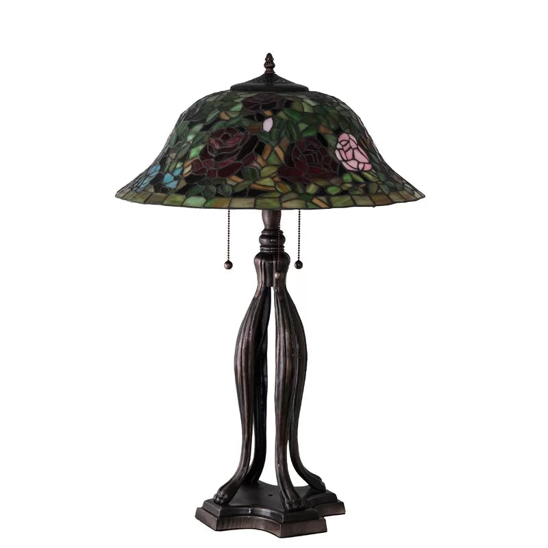 Elegant 30" Mahogany Bronze Table Lamp with Stained Glass Shade