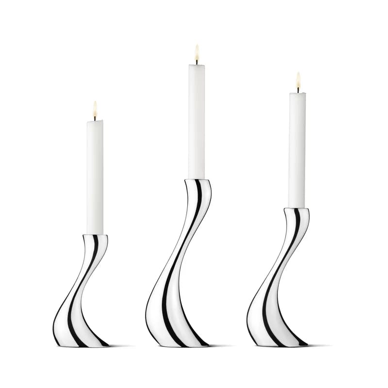 Cobra Sinuous 3-Piece Mirror-Polished Stainless Steel Candlestick Set