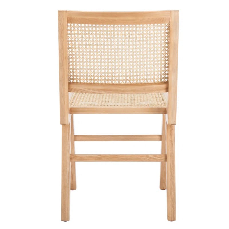 Hattie Natural Brown Wood and Woven Cane Side Chair, Set of 2