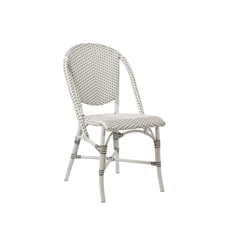 Sofie White/Cappuccino Dots Handwoven Outdoor Dining Side Chair